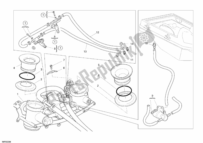 All parts for the Throttle Body of the Ducati Sport ST3 S ABS USA 1000 2006